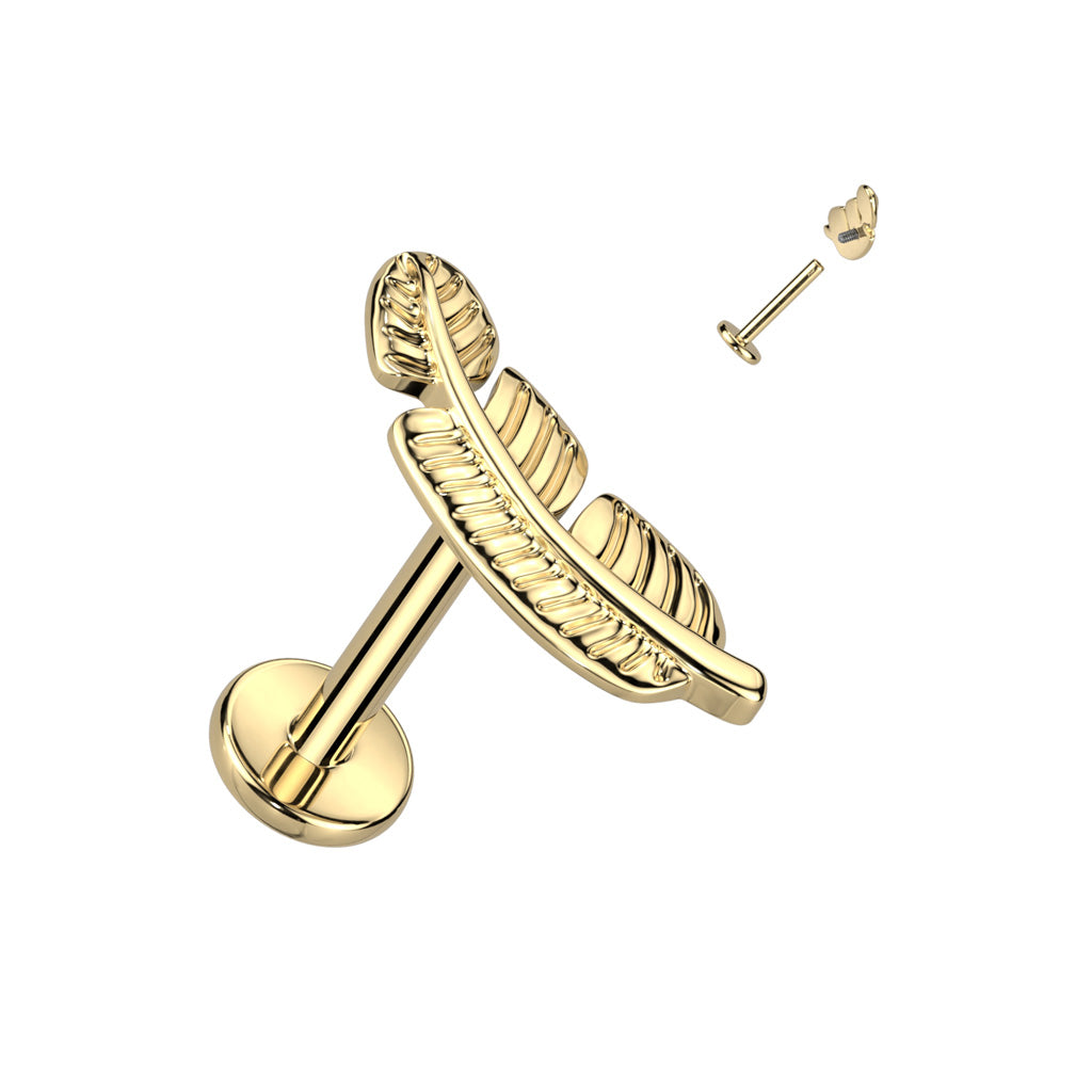 16G Titanium Internally Threaded Labret W/ Leaf Top